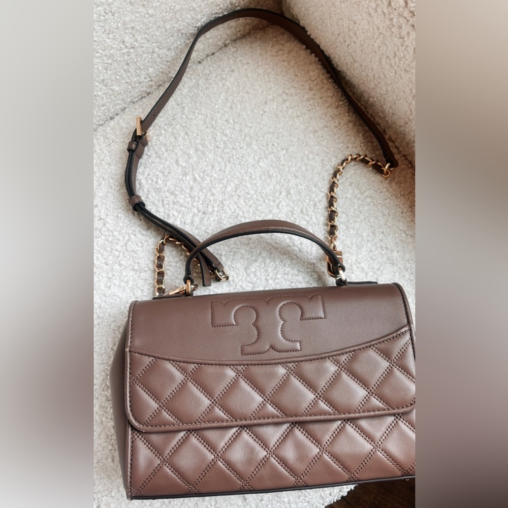 Tory Burch taupe purse. Perfect neutral color.